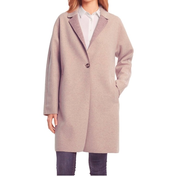 Bernardo Revolve Blush Pink Sweater Coat Pea Coat One Button Jacket Large - Picture 4 of 4